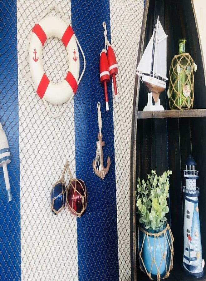 Handcrafted Nautical Decor طوق نجاة كلاسيكي أبيض مزخرف على شكل مرساة، مصنوع يدويًا من نماذج السفن، مع أشرطة حمراء، بطول 10 بوصات - زينة طوق النجاة - Image 5